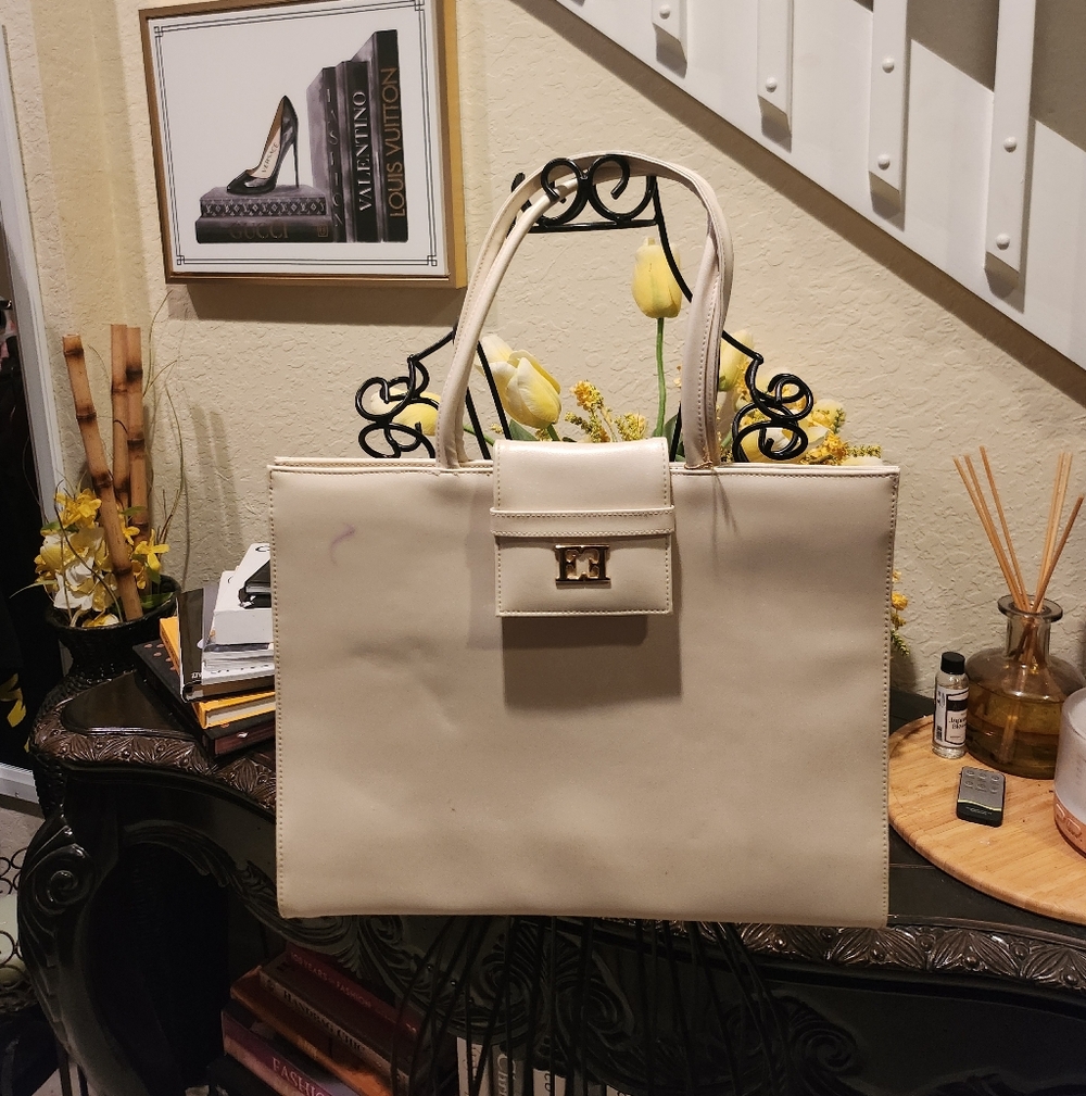 Escada Sunset Boulevard Cream Ivory Tote Handbag Vintage